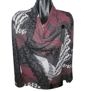M.i.k.o Multi Color Patterned Cardigan With Off Center Button Closure L